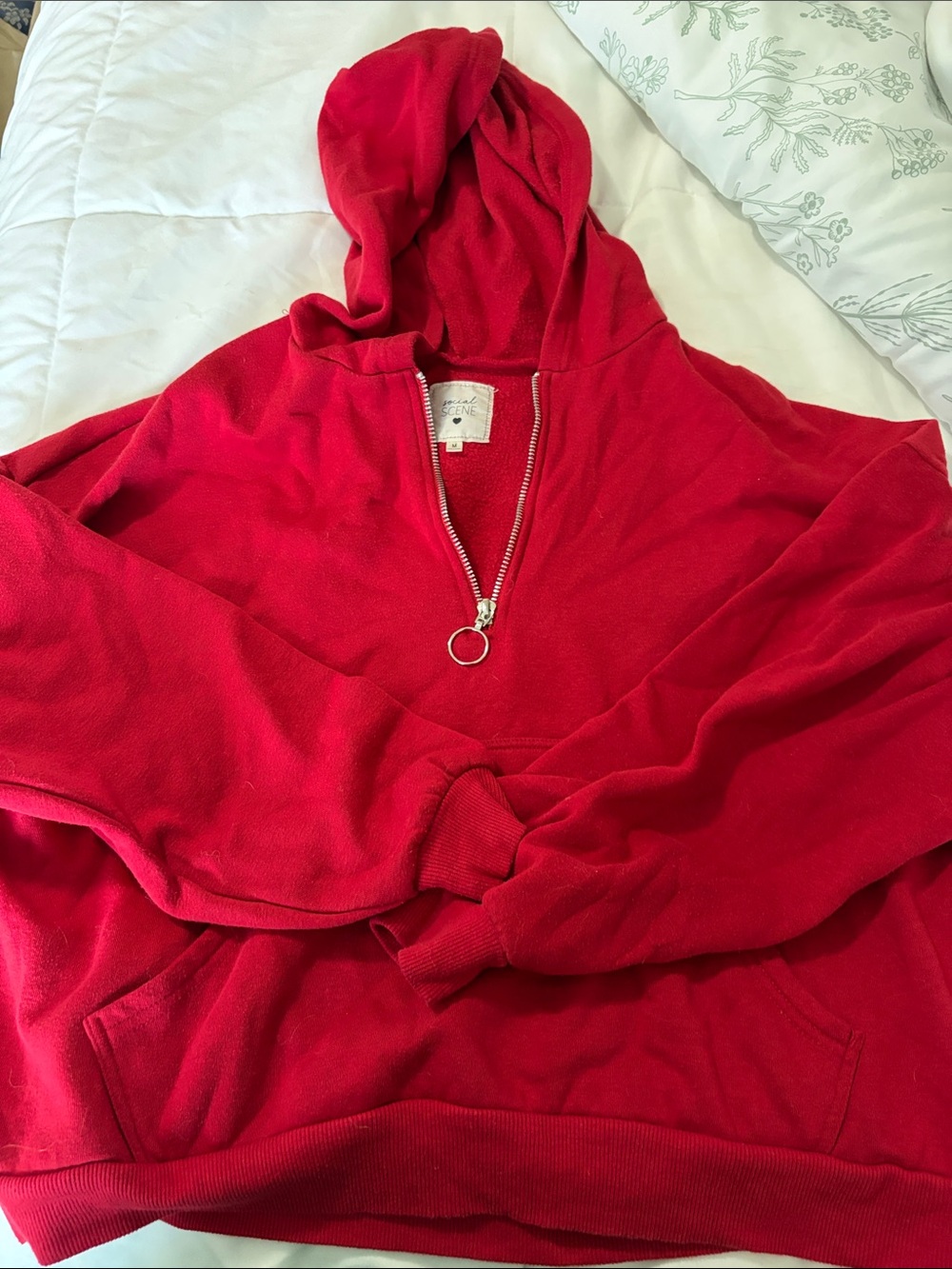 Red Half-Zip Hoodie Sweater - Women